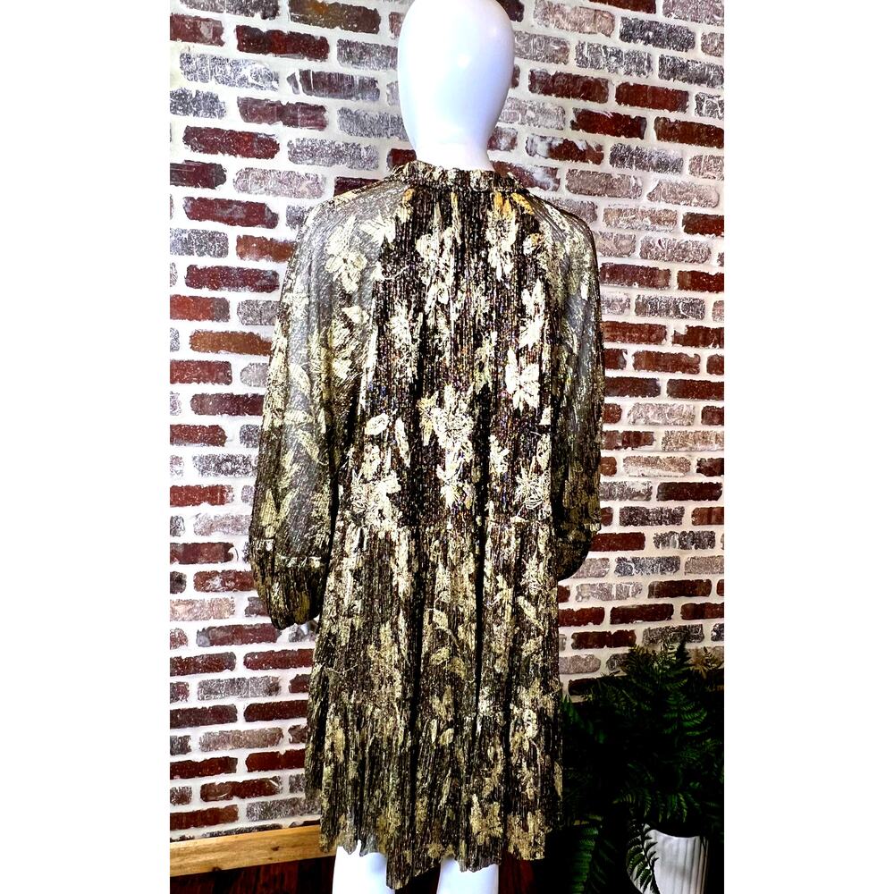 Vince Camuto metallic floral v-neck tiered black and gold dress women's size XL - Picture 2 of 12